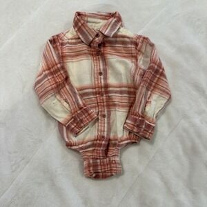 Outdoor Kids Baby Girl Plaid Flannel Long Sleeve Button Up Bodysuit 18M